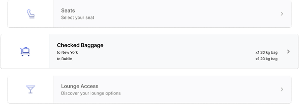 Screenshot of baggage allowance handling near end of the booking journey