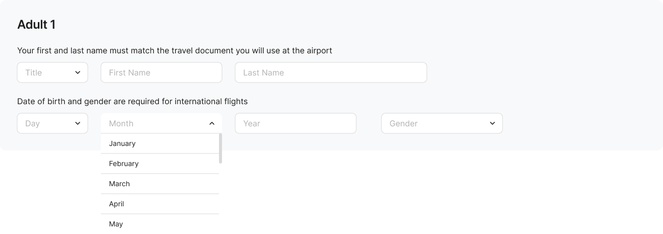 Screenshot of drop-down menu in the prototype