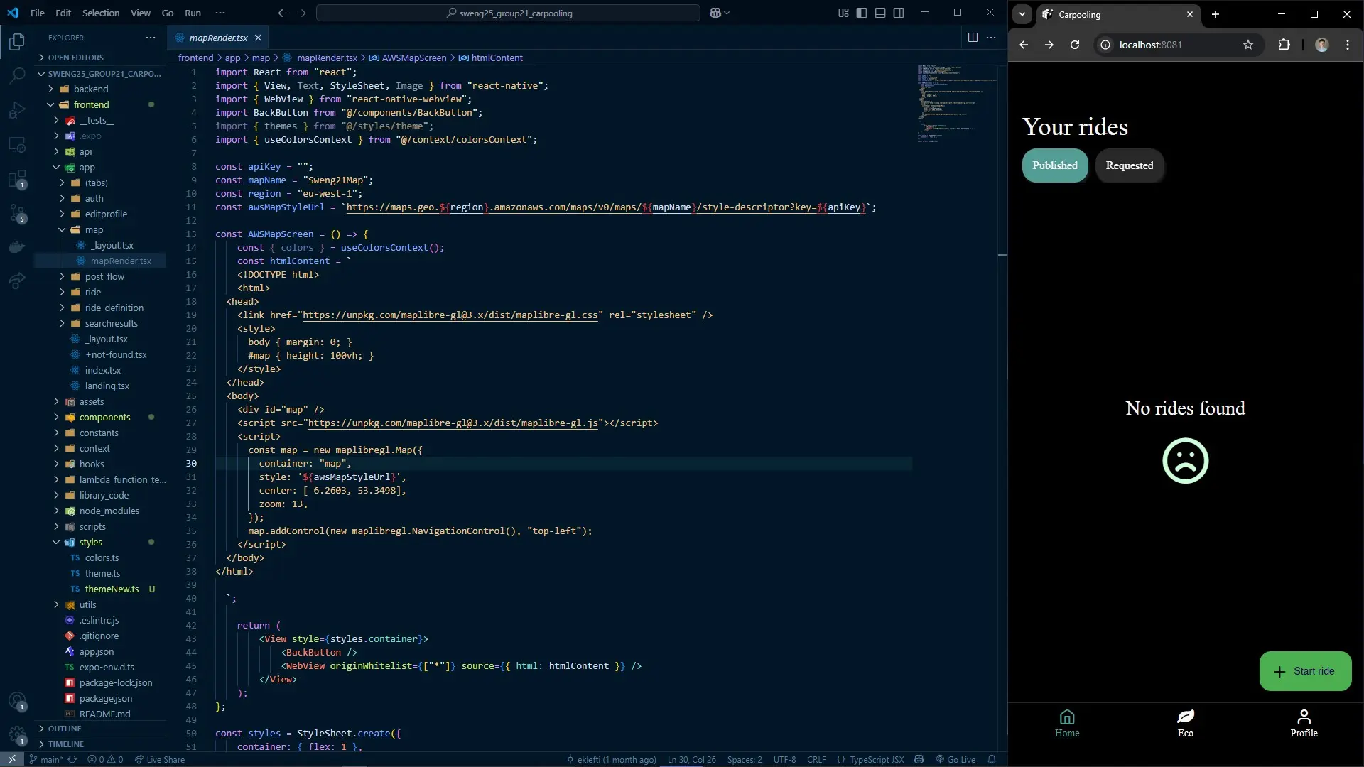Screenshot of native prototype being coded